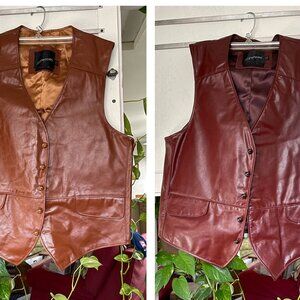 TWO (2) VTG 1970s JC Penney Leather Vest Luggage Wine Brown Leather Size LRG 44